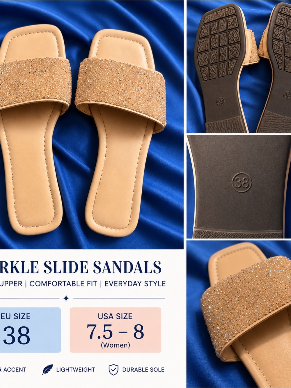 Sparkle Slide Sandals - Tan Women’s Slides